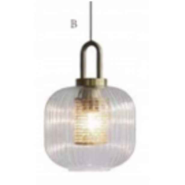 Brezar – závěsná lampa 20 cm, kulovité sklo, ryhované, elegantní, zlaté