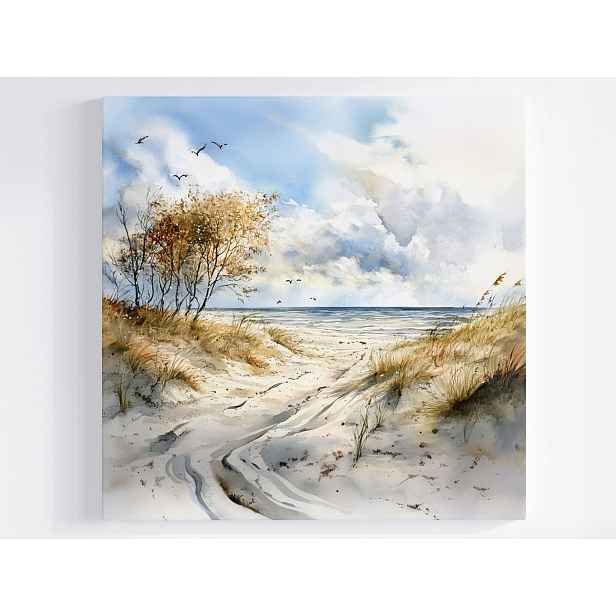 Obraz Na Plátně Canvas Pohled Na Pláž Písek Duny Moře Vlny Mewy 50x50