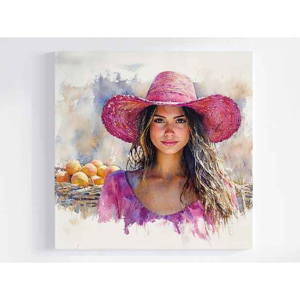 Obraz Na Plátně Canvas Žena V Růžovém Klobouku Akvarel Léto 50x50
