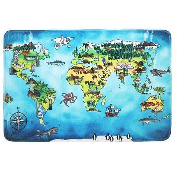 Protiskluzový kusový koberec World map, 76,5x117, modrá, vícebarevná, dětský pokoj, BO-MA