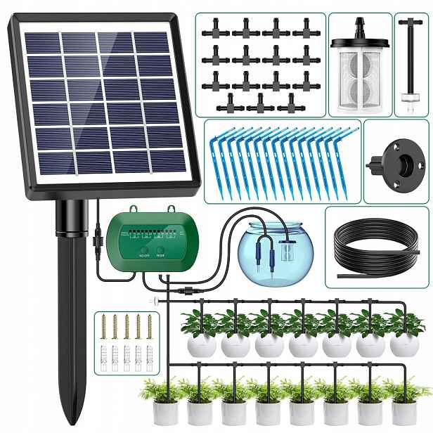 Solární Automatická Zavlažovací Sada Kapkový Systém 15 m 15 Trysek