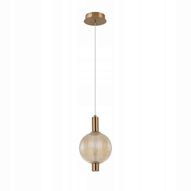 Závěsná lampa ryhovaná zlatá jantarová kulička led 7v15 cm Lenti Italux