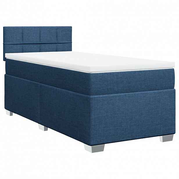 vidaXL Box spring postel s matrací modrá 90x190 cm textil