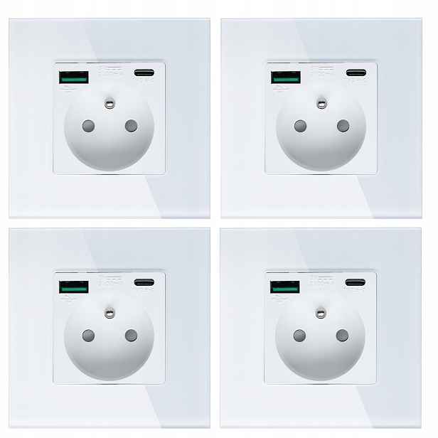 4x Bílá Elektrická Zásuvka Nástěnný Kontakt S Vestavěnou Usb Nabíječkou