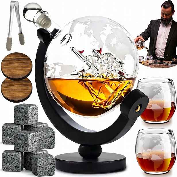 Sada Na Whisky Karafa Globus Loď Stojan Dárek K Narozeninám Kolaudační Večírek