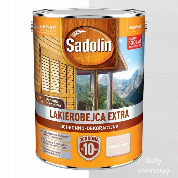 Sadolin Extra Odolný Lak Chránící Dřevo 5 L Bílá Krémová Barva
