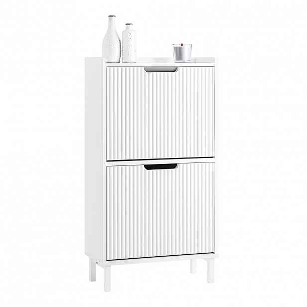 SoBuy BOTNÍK se 2 dveřmi Bílá 50x19x90cm Minimalistický