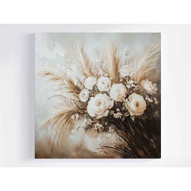 Obraz Na Plátně Canvas Kytice Tráva Pivoňka Růže Kompozice Boho 50x50