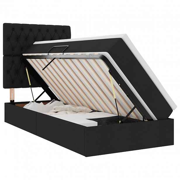 vidaXL LED postel s úložným prostorem a matrací Černá 90 x 190 cm