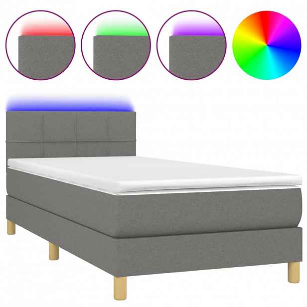 vidaXL Box spring postel s matrací a LED tmavě šedá 100x200 cm textil