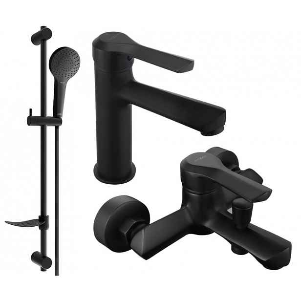 MEXEN - Saber DF05 Set umyvadlové a vanové baterie s příslušenstvím, černá 72103DF05-70
