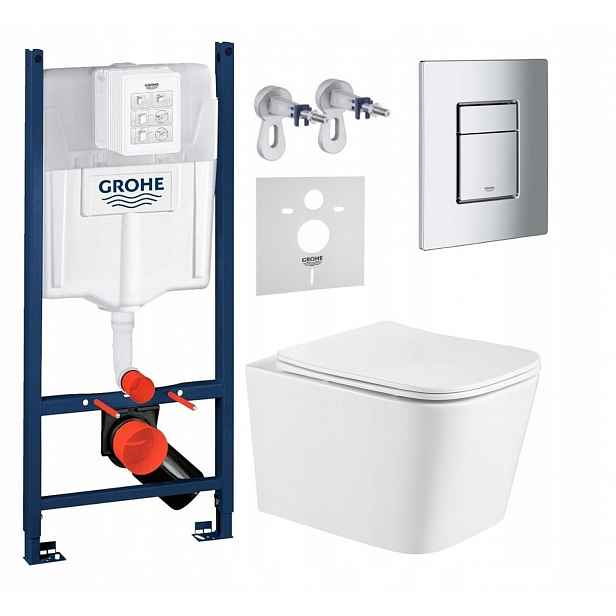 Sada Wc Rám Grohe s mísou Wc Imprese Alba a tlačítkem chrom Fresh
