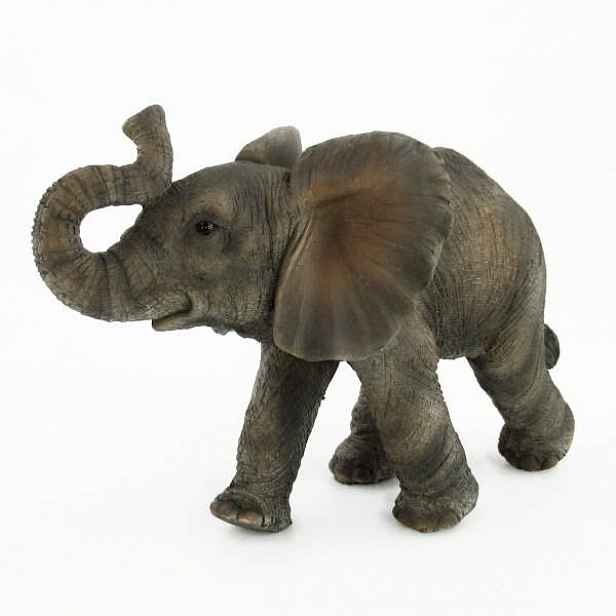 Slon stojící s chobotem nahoru polystone šedá 17,5cm