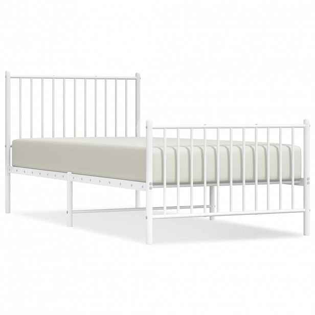 vidaXL Kovový rám postele s hlavovým a nožním čelem bílý 90 x 200 cm