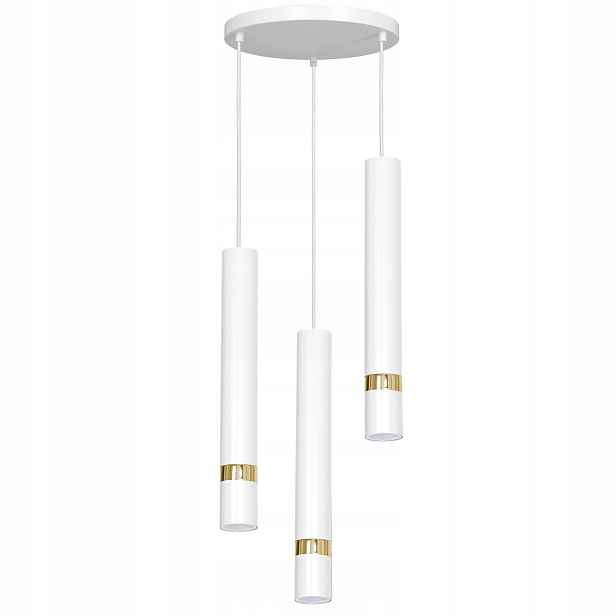 Závěsná lampa trojitá, bílá, zlatá, kulatá, 3 tuby nad stůl, ostrov Luminex