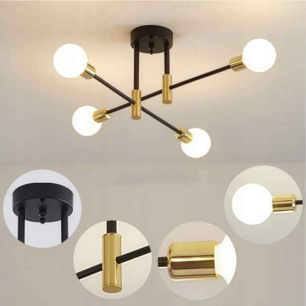 Závěsné Stropní Svítidlo E27 Černý Lustr Zlatý Do Obývacího Pokoje Ložnice Kuchyně