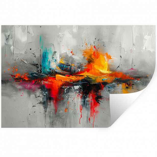 MuchoWow SAMOLEPKA NA ZEĎ Moderní umění - Oranžová - Šedá - Abstraktní 120x80 cm