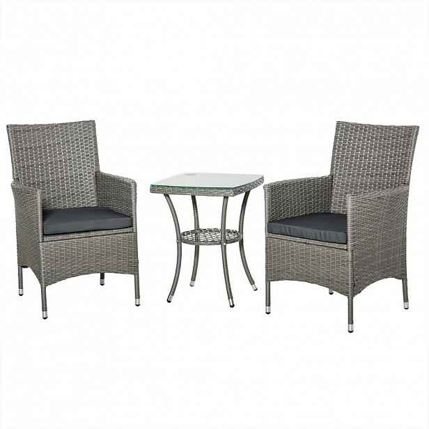 Outsunny SADA zahradního nábytku z ratanu s odkládacím stolkem, bistro set 3dílný, poly ratan + ocel