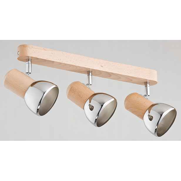 Stropní svítidlo trojitá, přírodní dřevěná, chromovaná, do obývacího pokoje 54 cm Alfa