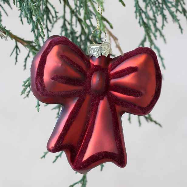 Červená vánoční skleněná ozdoba mašle Bow – 8*2*8 cm Chic Antique