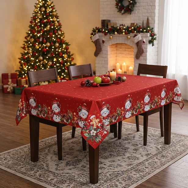 Vánoční ubrus na stůl XMAS PARTY červený 130x180 cm