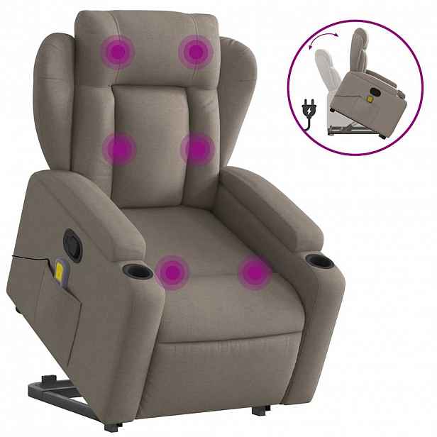 vidaXL Zvedací masážní polohovací křeslo taupe textil