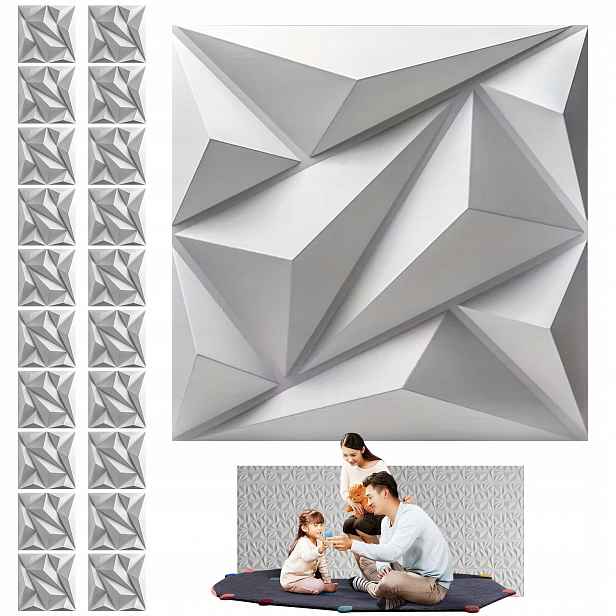 3D nástěnný stropní panel Kaseton Nástěnné panely 30x30 Diamant Bílý