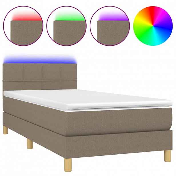 vidaXL Box spring postel s matrací a LED taupe 100x200 cm textil