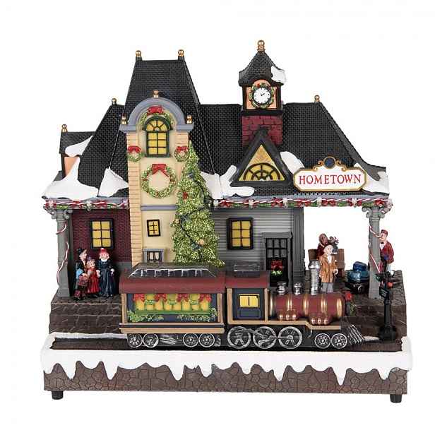 Hrací vánoční domek s LED světýlky a vláčkem Hometown - 32*16*30 cm / 3xAA Clayre & Eef