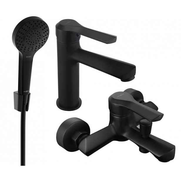 MEXEN - Saber R05 Set umyvadlové a vanové baterie s příslušenstvím, černá 72103R05-70