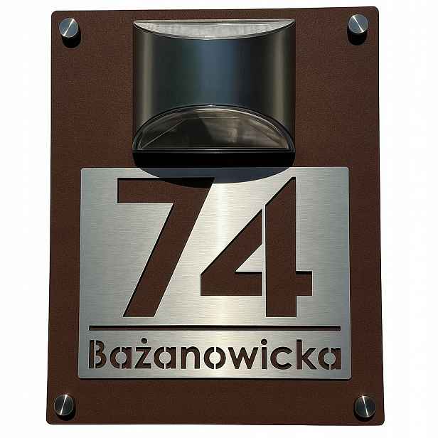 Tabulka s číslem domu Led solární, nerezová ocel, senzor, hnědá
