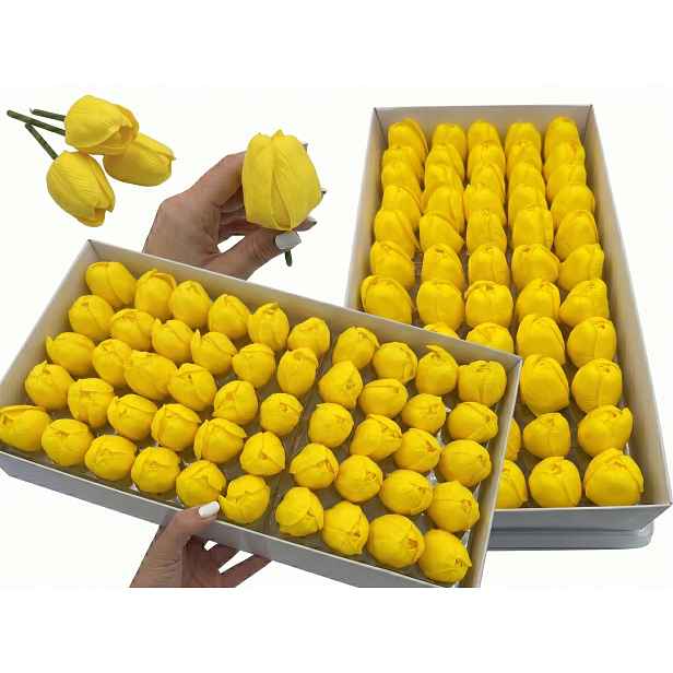 Tulipány Mýdlové Žluté Sada 50 Ks Do Koupele Flower Box Dárek Velké 6 CM