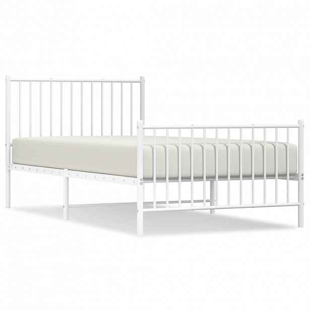 vidaXL Kovový rám postele s hlavovým a nožním čelem bílý 100 x 200 cm