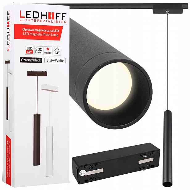 Závěsné magnetické svítidlo Tuba Led lampa na kolejnici 6W Černá 4000K