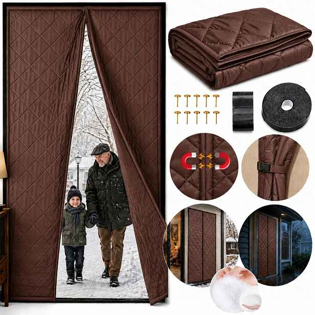 Tepelná Záclona Na Dveře Magnetická 100x210 cm Zateplená Izolační Hrubá