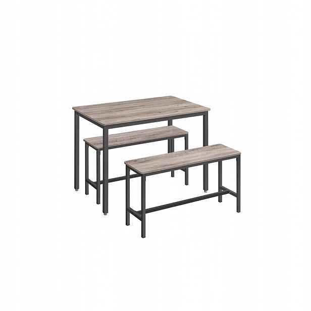 Jídelní set Vasagle Stůl 2 lavice 110 cm Loft Greige Černý Nový