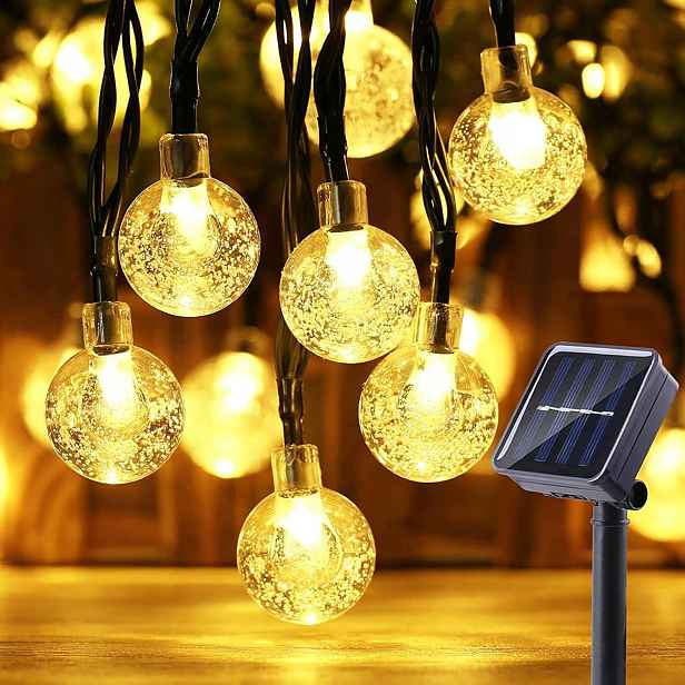 Solární Led Světelný Řetěz 11M 60 Diod Křišťálové Kuličky IP65