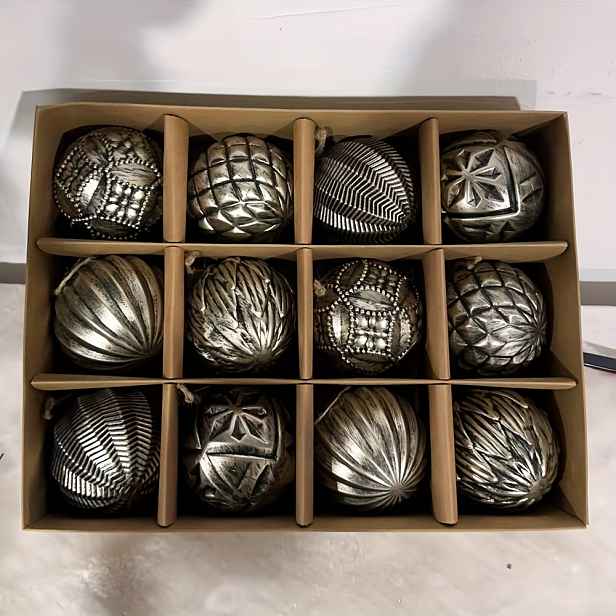 TEMU 12 ks/Balení, Vánoční ozdoby, 8 cm/3,15 palce průměr, Sada s vintage designem a geometrickými liniemi pro svátky – závěsné dekorace na stromeček