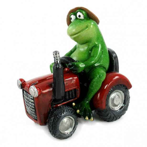 Žába na traktoru polystone zelená 15,5cm