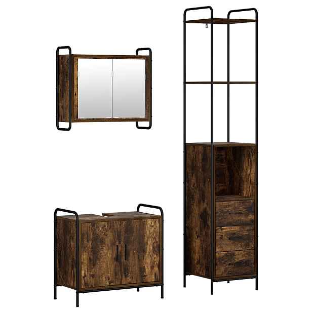vidaXL Sada koupelnových skříněk 3 ks Kouřový dub 40 x 36 x 200,5 cm