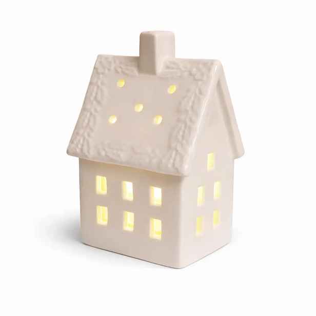 LED dekorace keramický domeček, 8,5 × 6,9 × 12,9 cm, teple bílá, 2× LR44