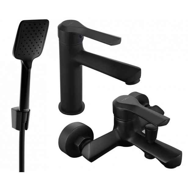 MEXEN - Saber R62 Set umyvadlové a vanové baterie s příslušenstvím, černá 72103R62-70
