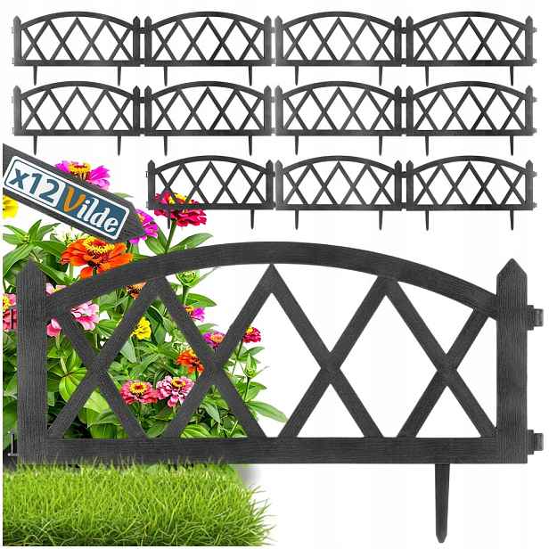 12 x Zahradní plot šedý border palisáda obrubník trávníku záhonu 684 cm