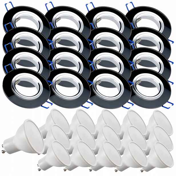16 x Černá Skleněná Stropní Lampa Kulatá Objímka Led Žárovky 1.5W
