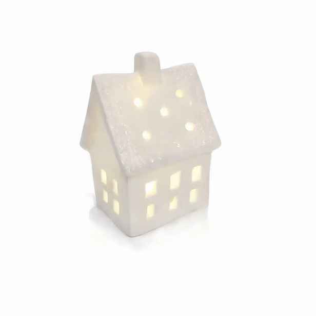 LED dekorace keramický domeček 7 × 6 × 10 cm, teple bílá, 2× LR44
