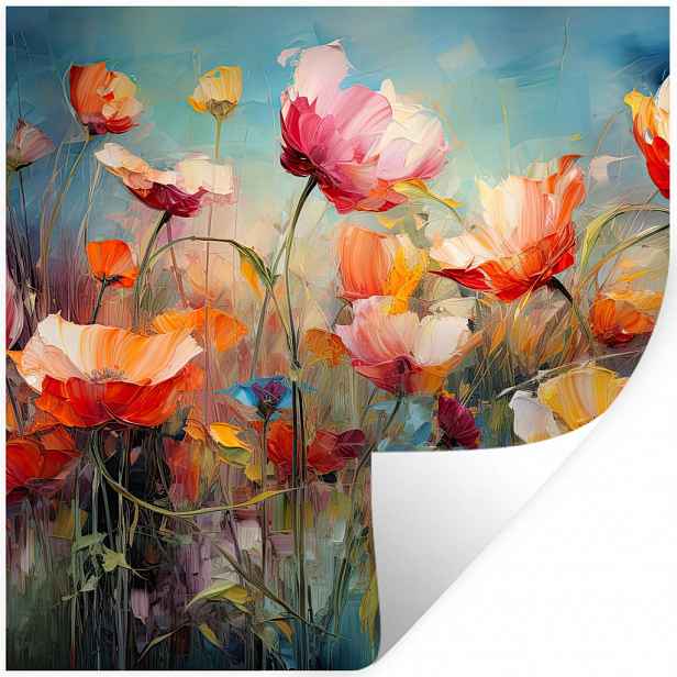 MuchoWow SAMOLEPKA NA ZEĎ Květiny - Akvarel - Umění - Botanické - Příroda 50x50 cm