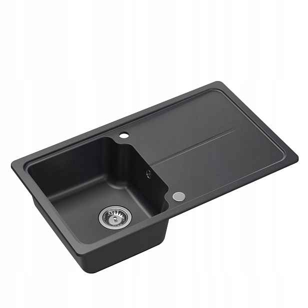 Quadron Neal 111 Granitový dřez 86x50x20,5 cm Černý Sifon Záslepka