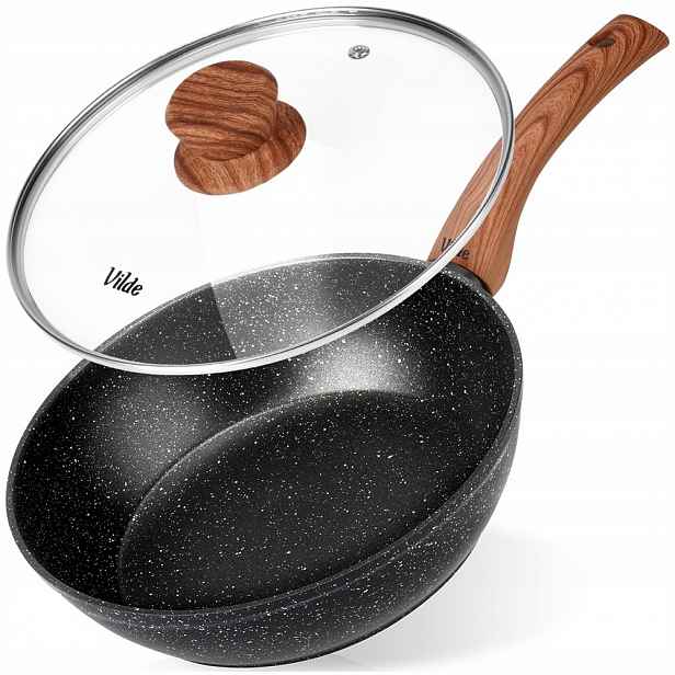 Granitová Pánev 24 CM Se Skleněnou Poklicí 2,2 L, Indukční Myčka Nádobí