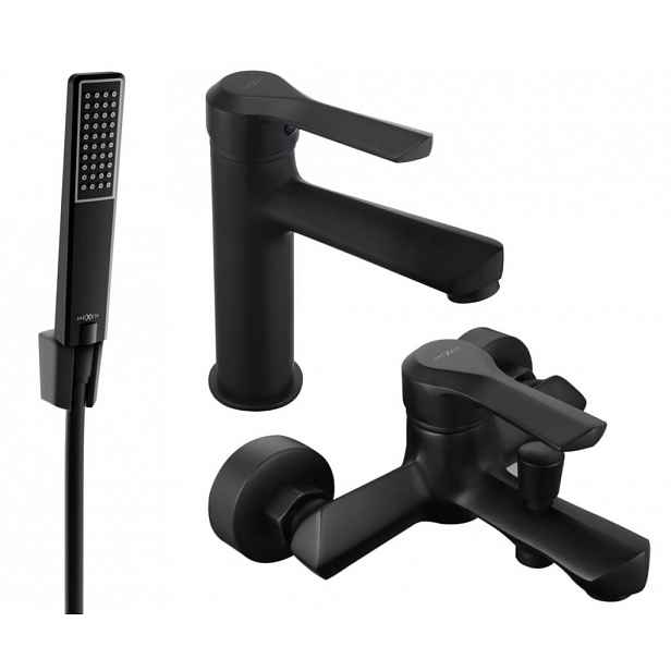 MEXEN - Saber R72 Set umyvadlové a vanové baterie s příslušenstvím, černá 72103R72-70