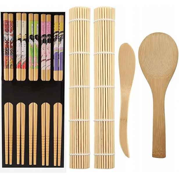 Sada Na Výrobu Sushi Bambusové Tyčinky Podložky Role 9 Ks Dárek